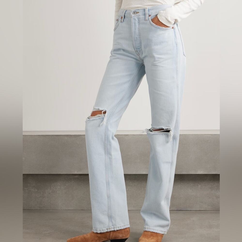 $295 Re/Done 90s High Rise Loose Bleach Destroy - 25 - Picture 3 of 15